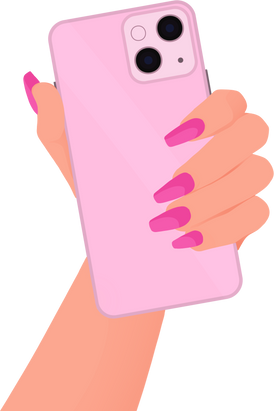Woman hand holding phone in barbie pink